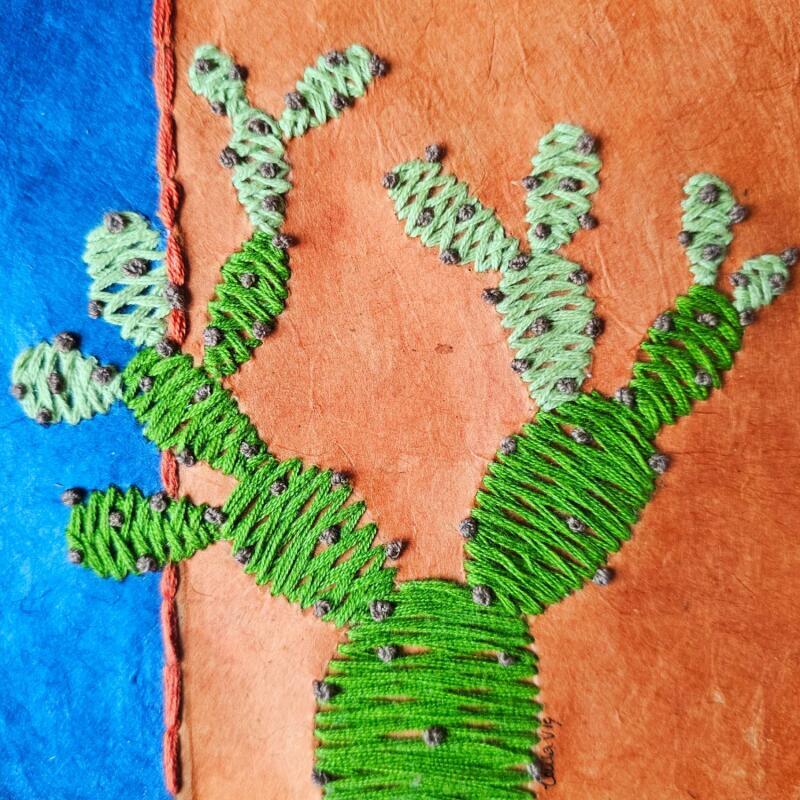 Painting Desert cactus by Vazquez Laila | Painting Figurative Nature Textile Paper