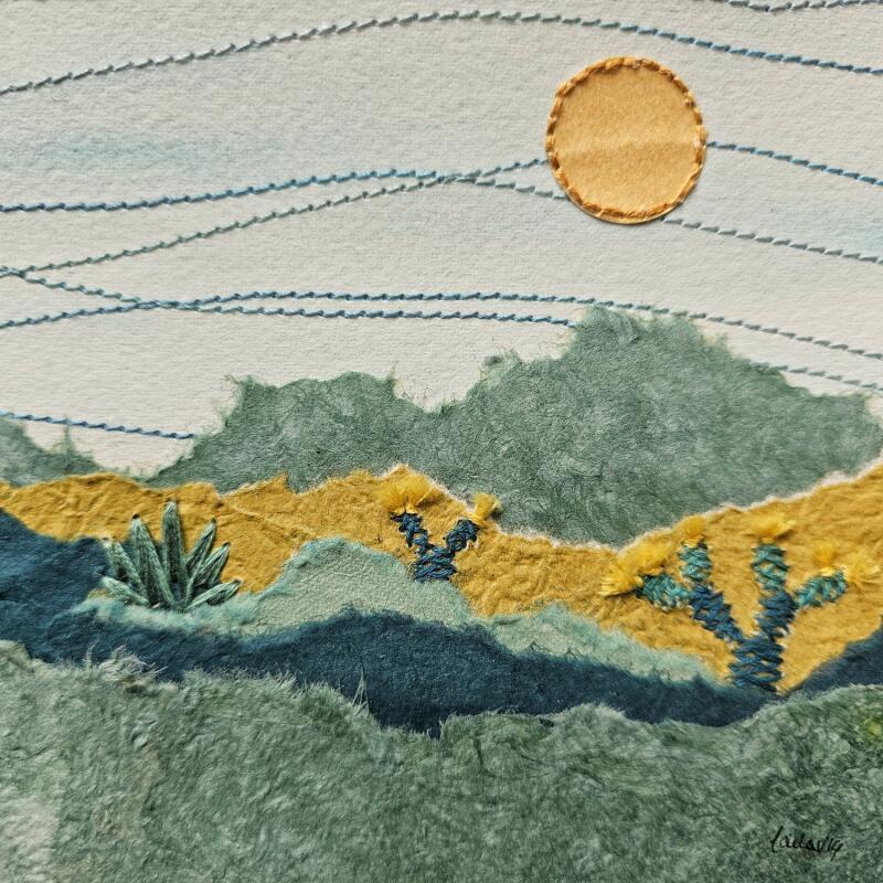 Painting Cactus horizon by Vazquez Laila | Painting Figurative Landscapes Watercolor Textile