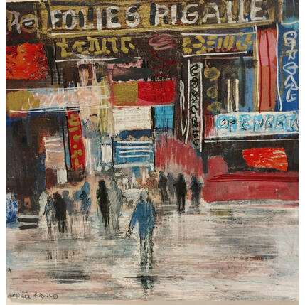 Gemälde Pigalle la nuit von Rocco Sophie | Gemälde Art brut Acryl, Collage, Sand Pop-Ikonen