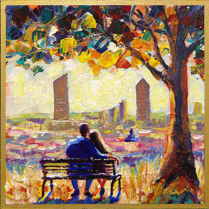 Painting Amour au Bord de Lyon by Sheremet Ion | Painting Impressionism Acrylic Pop icons, Urban