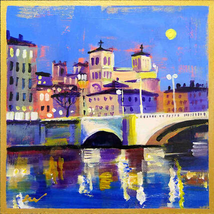 Painting Clair de lune lyonnais by Sheremet Ion | Painting Impressionism Acrylic Pop icons, Urban