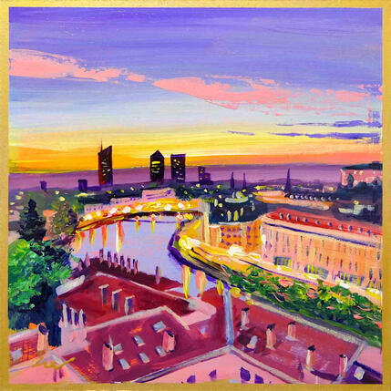 Gemälde Lyon au couchant von Sheremet Ion | Gemälde Impressionismus Acryl Urban