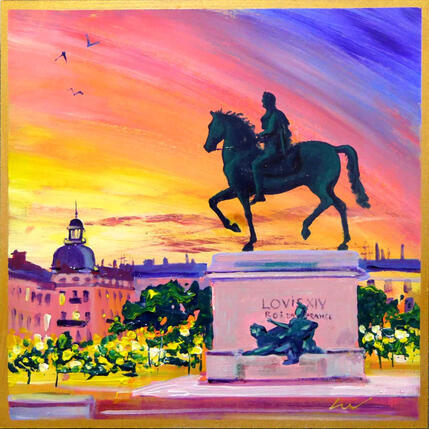 Pintura Bellecour au crépuscule por Sheremet Ion | Pintura Impressionism Acrílico Urbano