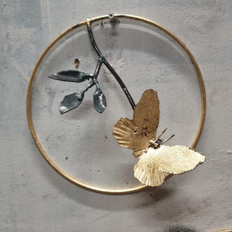 Sculpture Papillon sur mur 3 by Eres Nicolas | Sculpture Figurative Animals Metal