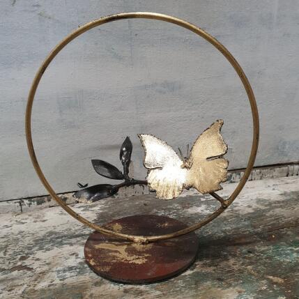 Sculpture papillon sur branche 2 par Eres Nicolas | Sculpture Figuratif Métal Animaux