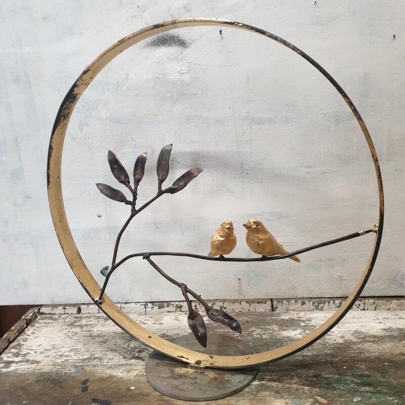 Sculpture conversation sur Branche by Eres Nicolas | Sculpture Figurative Animals Metal