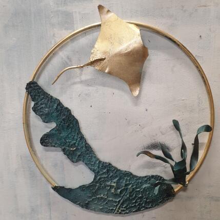 Sculpture raie murale à l'algue bleue par Eres Nicolas | Sculpture Figuratif Métal Animaux