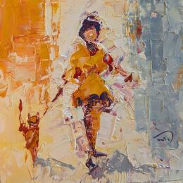 Peinture Mi gato y yo par Tomàs | Tableau Impressionnisme Huile Scènes de vie, Société