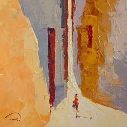 Peinture Vestida de rojo par Tomàs | Tableau Impressionnisme Huile Société