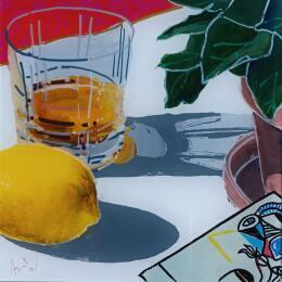 Peinture Qui se souvenait de Pablo un Whisky à la main  par Auriol Philippe | Tableau Figuratif Acrylique, Plexiglas, Posca Natures mortes