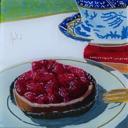 Peinture Le Goncourt était décerné à la tarte aux fraises des bois par Auriol Philippe | Tableau Figuratif Acrylique, Plexiglas, Posca Natures mortes