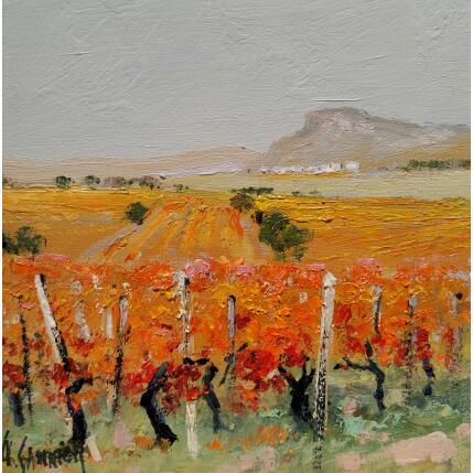 Peinture Automne, roche de Solutré par Sannier Daniel | Tableau Impressionnisme Huile Paysages