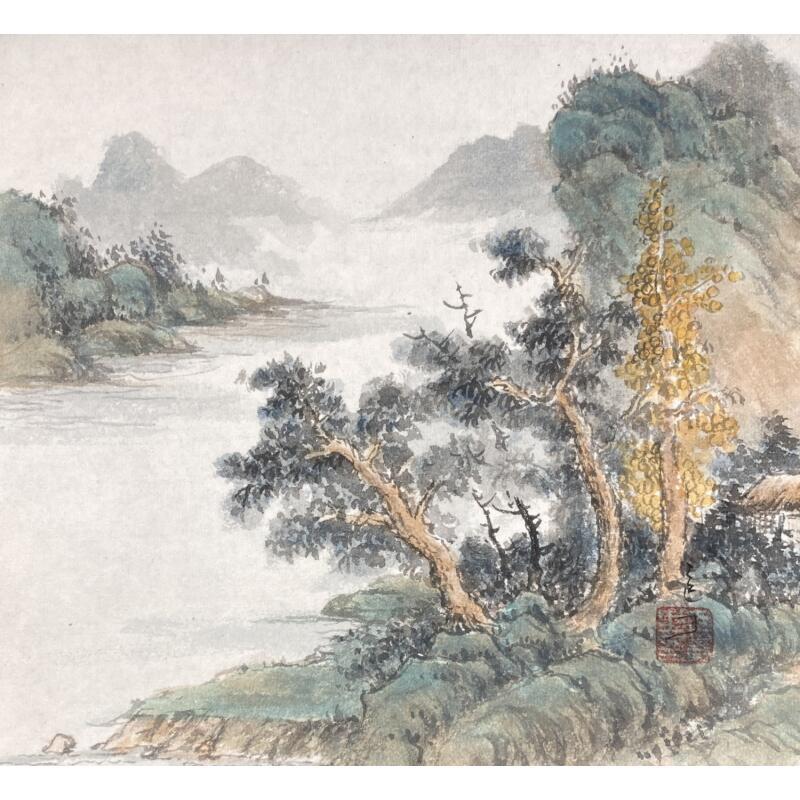 Painting Calm river by Yu Huan Huan | Painting Figurative Ink