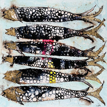 Peinture Sardines turquoises par Colombo Cécile | Tableau