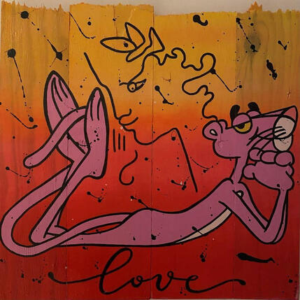 Painting F4 Panthère rose et Cocteau by Marie G.  | Painting Pop-art Acrylic, Wood Pop icons