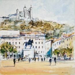 Painting bellecour et son roi by Poumelin Richard | Painting Figurative Acrylic, Oil Landscapes