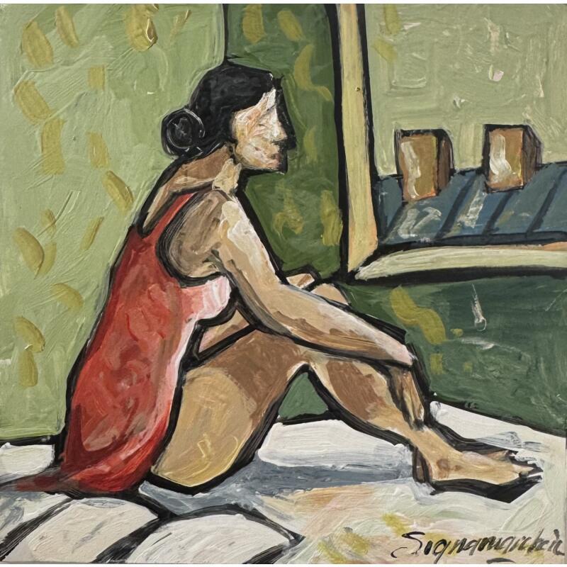 Painting La chambre d'hotel by Signamarcheix Bernard | Painting Naive art Acrylic Ink Pastel