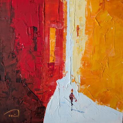 Peinture Roig par Tomàs | Tableau Abstrait Huile Scènes de vie, Société, Urbain