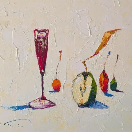 Peinture Vin dans une long verre par Tomàs | Tableau Impressionnisme Huile Natures mortes