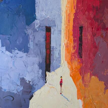 Peinture El vestit vermell par Tomàs | Tableau Abstrait Huile Scènes de vie, Urbain