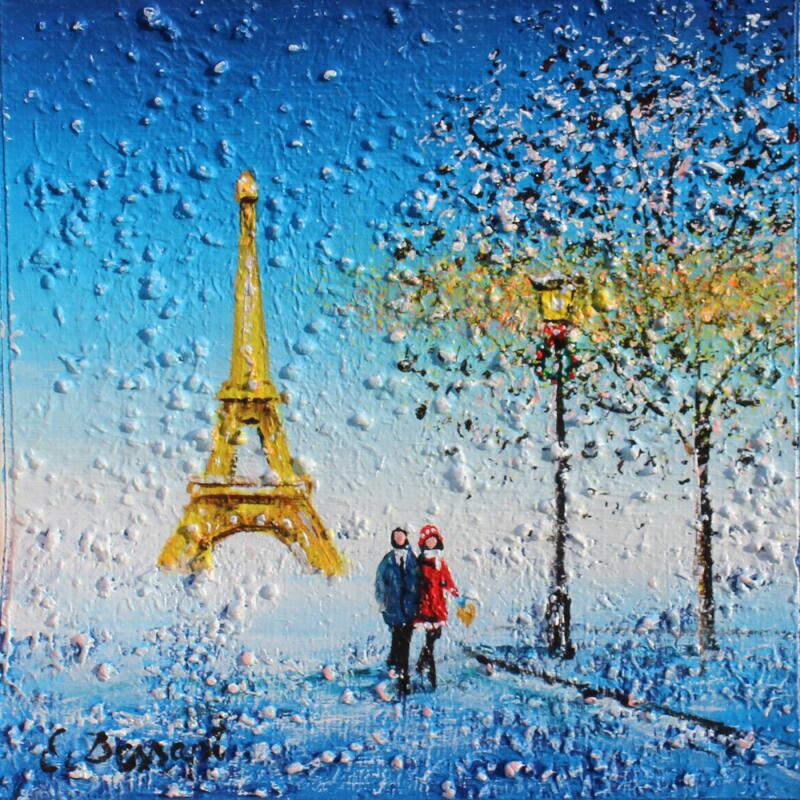 Painting Notre Noël à Paris by Dessapt Elika | Painting Impressionism Acrylic Sand