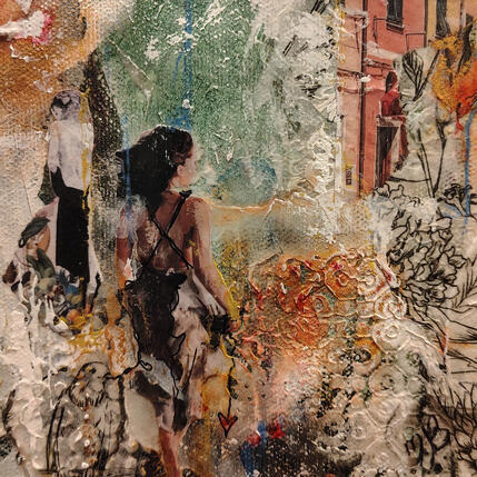 Painting Tourner le dos au passé by Bergeron Marie-Josée | Painting Surrealism Acrylic, Gluing, Oil