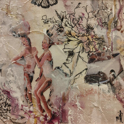 Gemälde La rencontre von Bergeron Marie-Josée | Gemälde Surrealismus Acryl, Collage, Öl