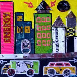 Gemälde Fluo von Lovisa | Gemälde Pop-Art Acryl, Collage, Holz Urban