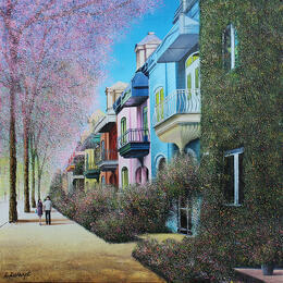 Painting Le chemin des cerisiers à Montréal by Dessapt Elika | Painting Impressionism Acrylic, Sand