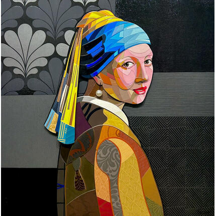 Painting La jeune fille à la perle  by Hernandez Abelardo | Painting Subject matter Gluing, Upcycling Pop icons