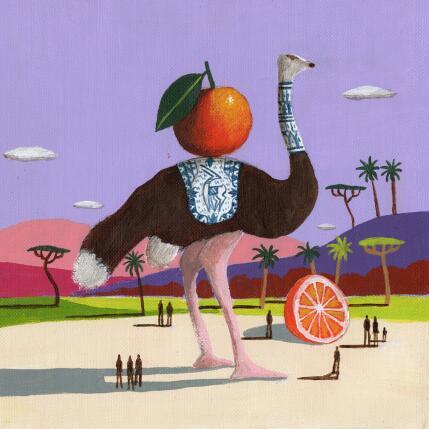 Peinture Autruche aux oranges par Lionnet Pascal | Tableau Surréalisme Acrylique Animaux, Paysages, Scènes de vie