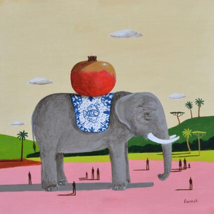 Peinture Eléphant à la grenade par Lionnet Pascal | Tableau Surréalisme Acrylique Animaux, Paysages, Scènes de vie