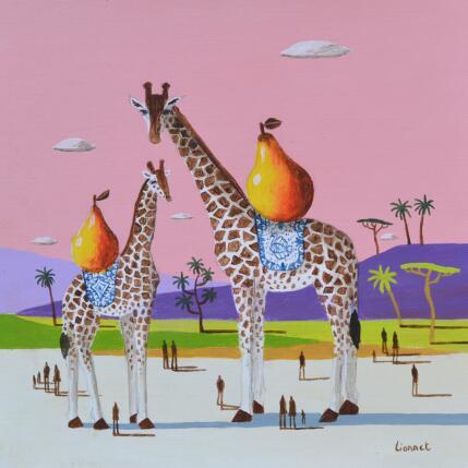 Peinture Girafe aux poires par Lionnet Pascal | Tableau Surréalisme Acrylique Animaux, Paysages, Scènes de vie