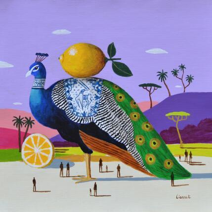 Peinture Paon aux citrons  par Lionnet Pascal | Tableau Surréalisme Acrylique Animaux, Natures mortes, Scènes de vie