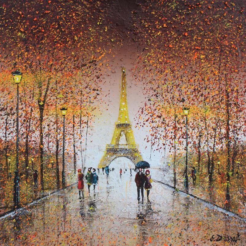 Painting Romantisme d'automne à Paris by Dessapt Elika | Painting Impressionism Acrylic Sand