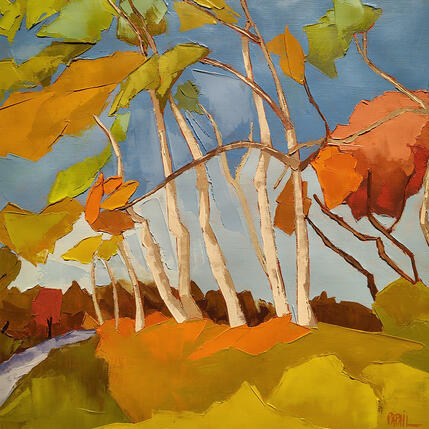 Painting Les bouleaux by PAPAIL | Painting Abstract Oil Landscapes