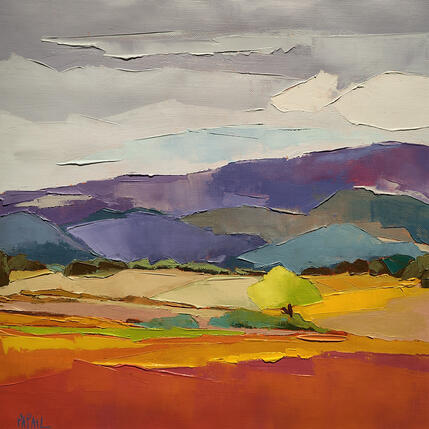 Painting Automne dans la vallée by PAPAIL | Painting Abstract Oil Landscapes