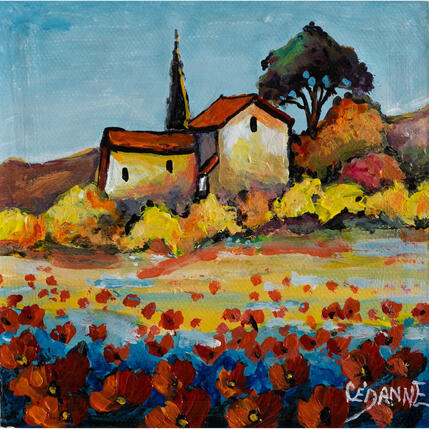Gemälde Le mas aux coquelicots von Cédanne | Gemälde Figurativ Acryl, Öl Landschaften
