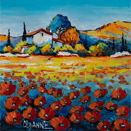 Gemälde Le champ de coquelicots von Cédanne | Gemälde Figurativ Acryl, Öl Landschaften, Pop-Ikonen