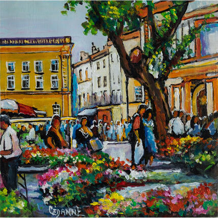 Painting Marché aux fleurs à Colmar by Cédanne | Painting Figurative Acrylic, Oil Landscapes, Life style, Pop icons, Urban