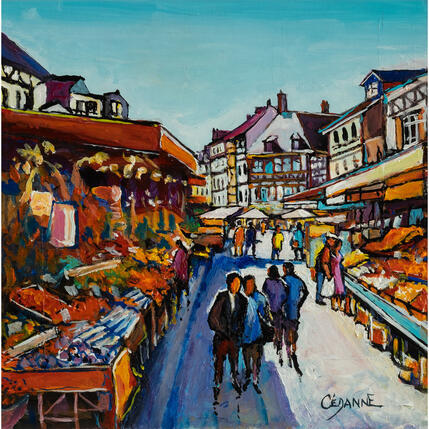 Peinture Une matinée au marché de Colmar par Cédanne | Tableau Figuratif Acrylique, Huile Paysages, Scènes de vie, Urbain