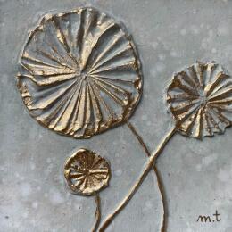 Peinture Trois fleurs dorées par Trébucq Marion  | Tableau
