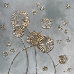 Peinture Fleurs dorées par Trébucq Marion  | Tableau Figuratif Acrylique, Pigments Nature