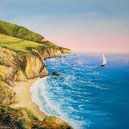 Painting Pink vibes in Big Sur by Blandin Magali | Painting Figurative Oil Landscapes