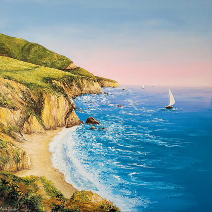 Painting Pink vibes in Big Sur by Blandin Magali | Painting Figurative Oil Landscapes