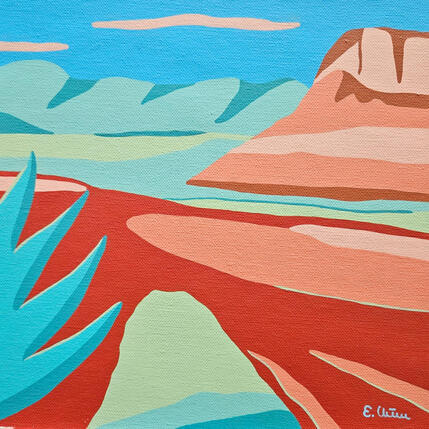 Painting Pont by Emilie Chêne | Painting Figurative Acrylic Landscapes, Minimalist, Nature