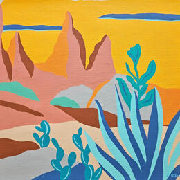 Painting Soirée by Emilie Chêne | Painting Figurative Acrylic Landscapes, Minimalist, Nature