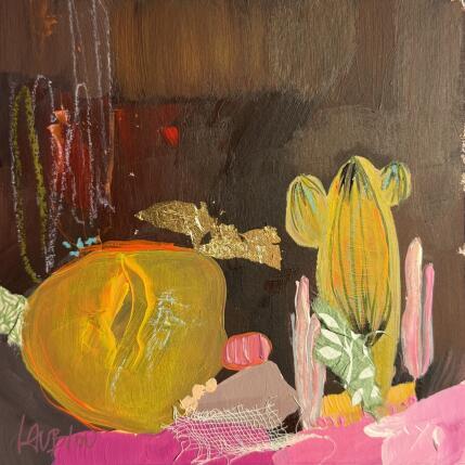 Peinture Douceur d'été-1 par Lau Blou | Tableau Abstrait Acrylique, Carton, Collage, Feuille d'or, Pastel