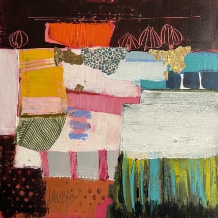 Peinture Plage du marais par Lau Blou | Tableau Abstrait Acrylique, Carton, Collage, Feuille d'or, Pastel