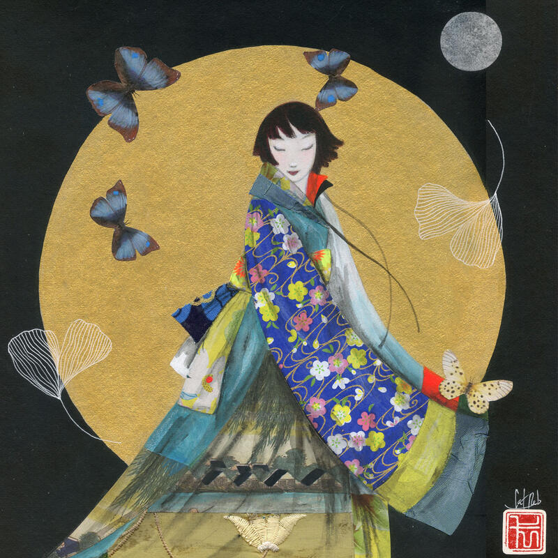 Peinture BLUE BUTTERFLY par Rebeyre Catherine | Tableau Art naïf Acrylique
